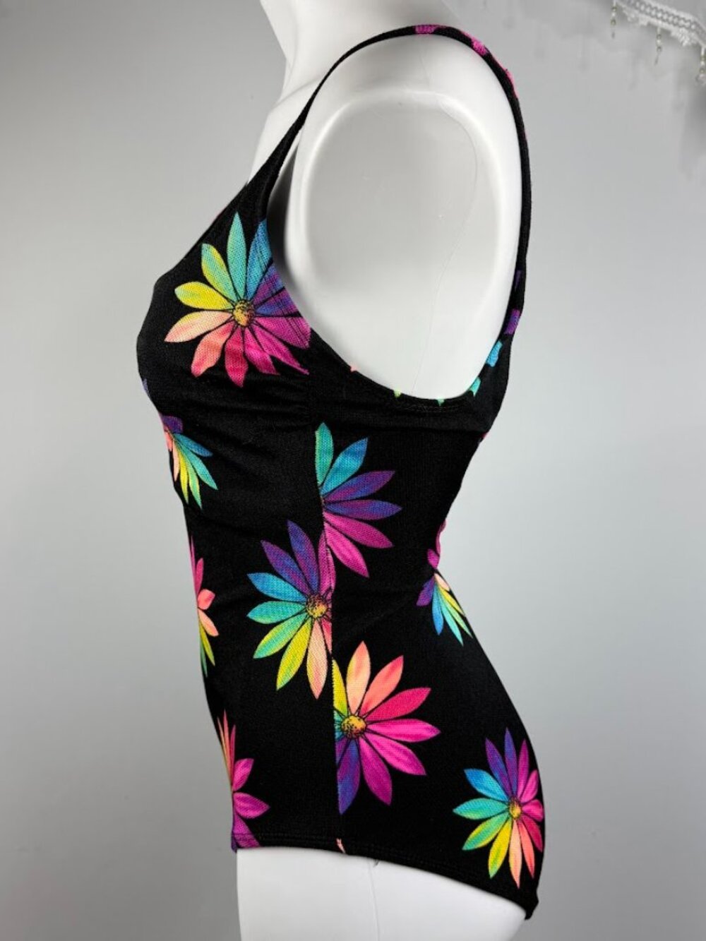 Vintage Longitude Criss Cross Back Neon Black 80s/90s One Piece Swimsuit Size 8 - Picture 5 of 11